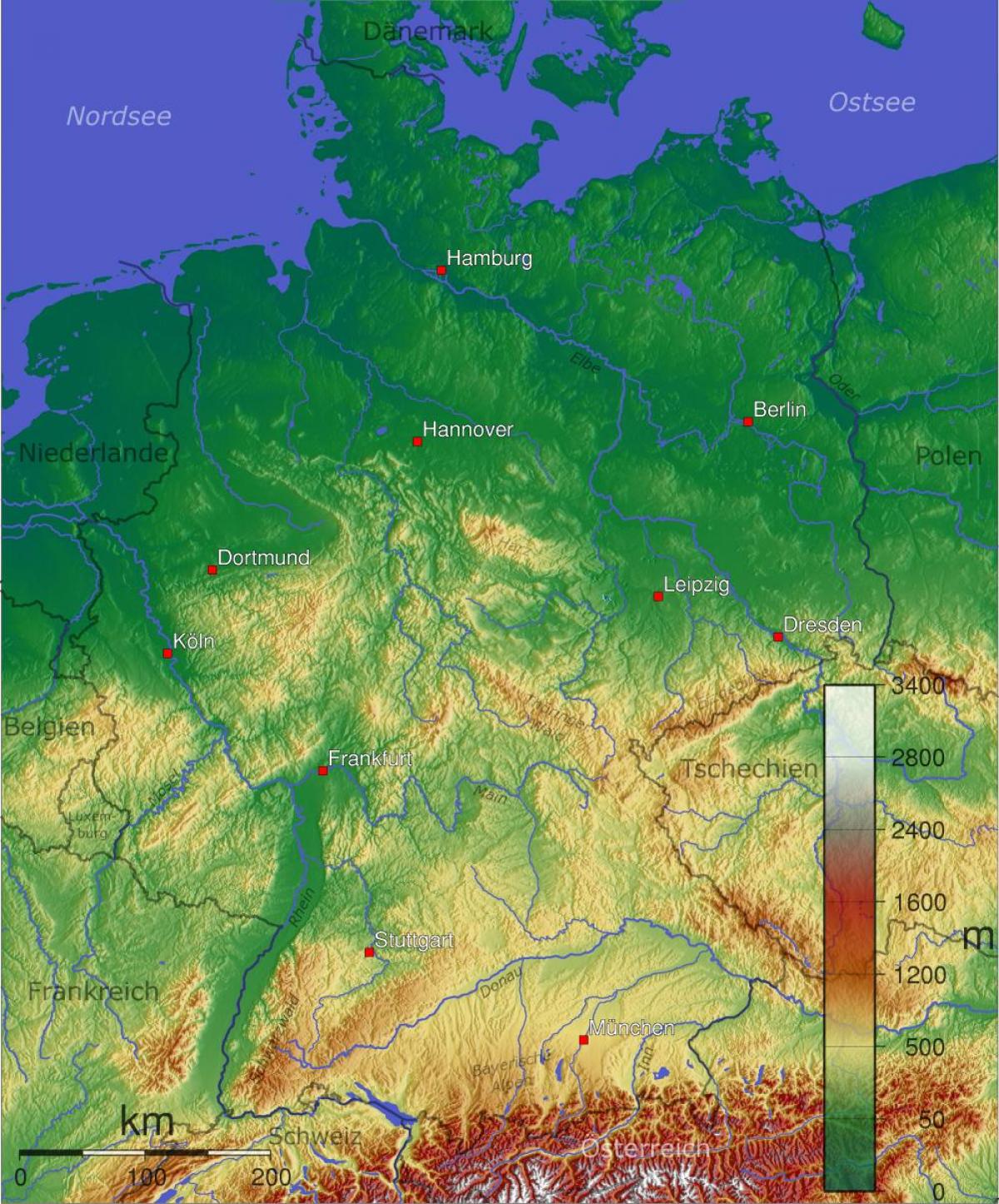خريطة جبال في ألمانيا