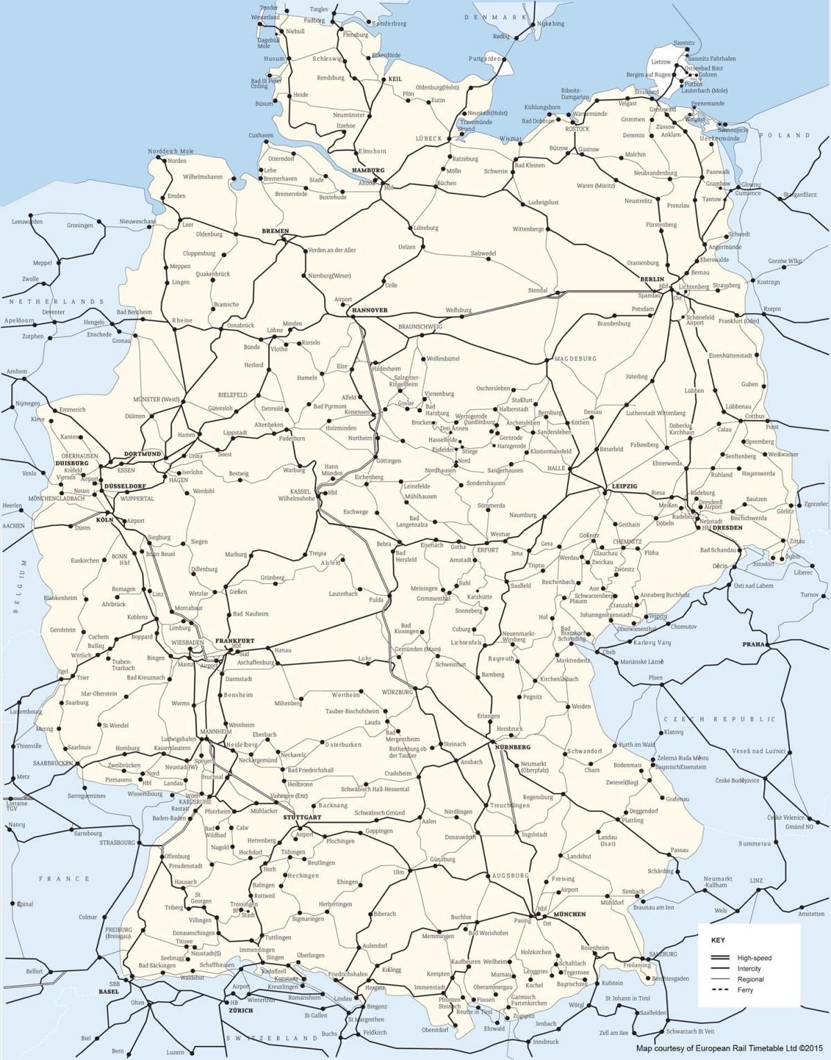 خريطة خطوط القطار في ألمانيا