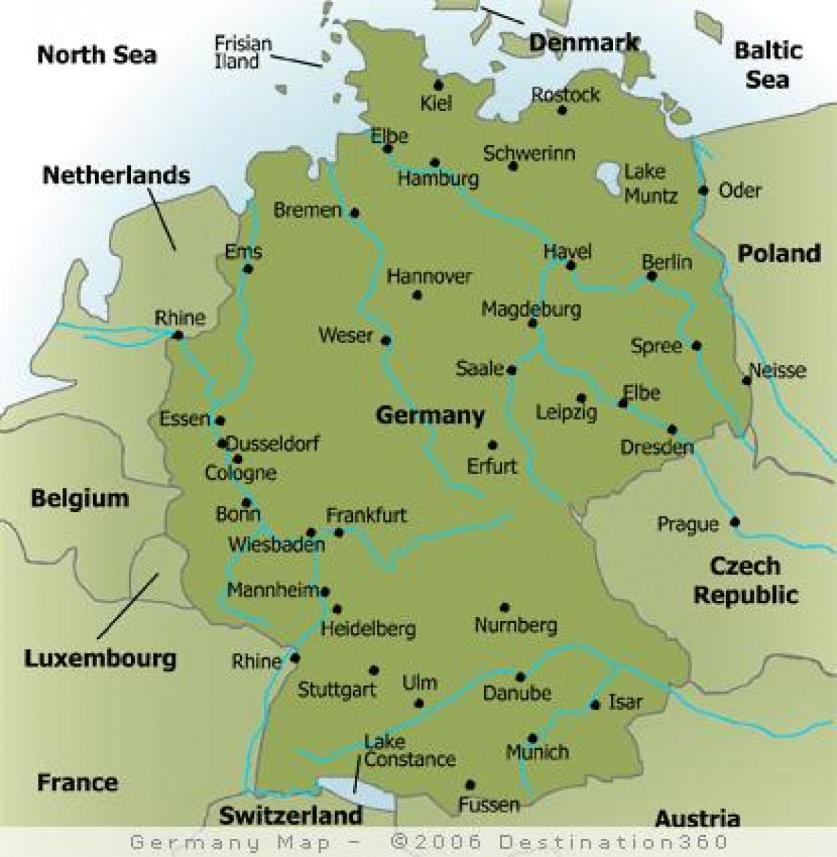 خريطة ألمانيا مع المدن الرئيسية
